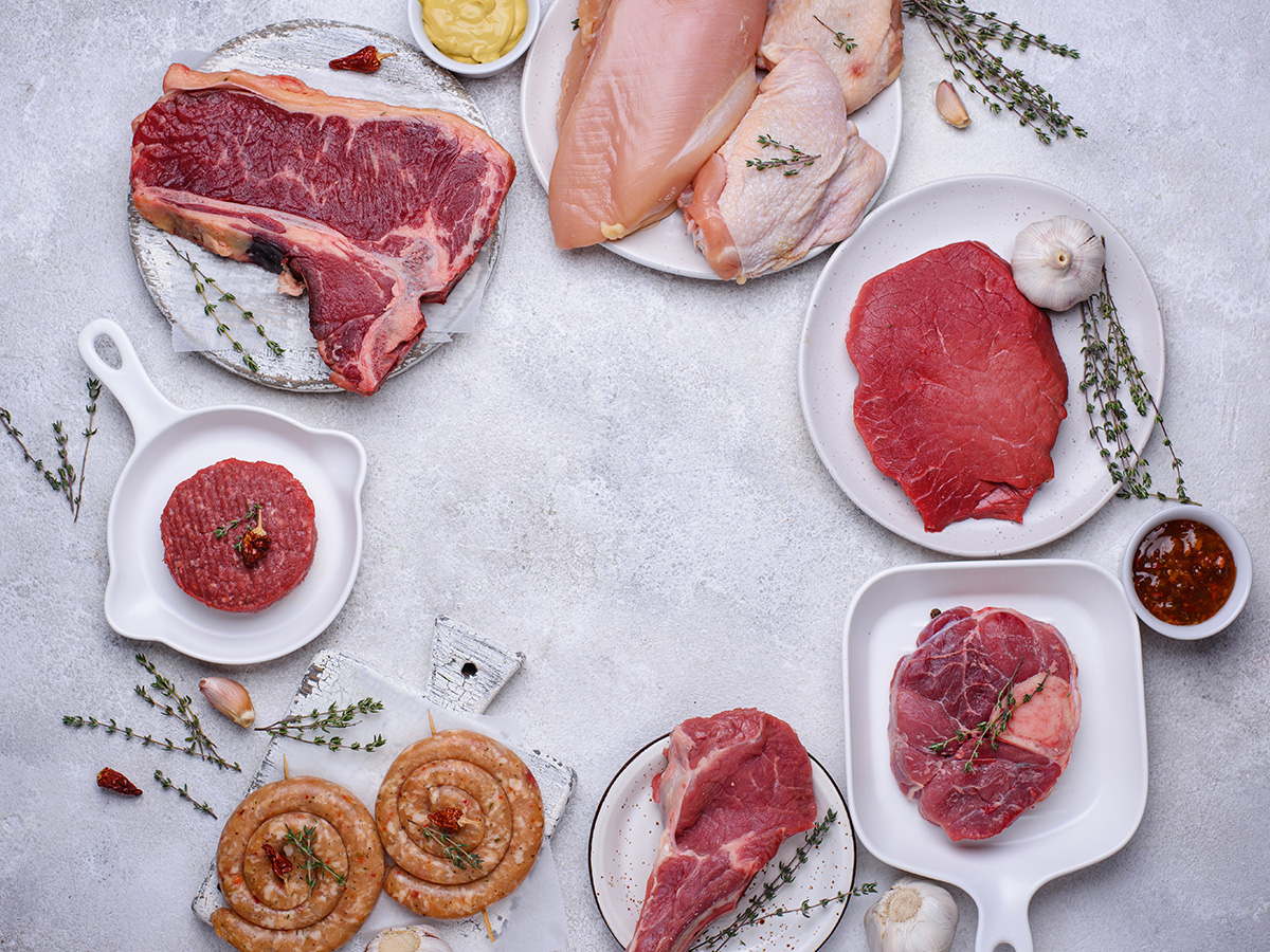 Selection of fresh halal meats and poultry